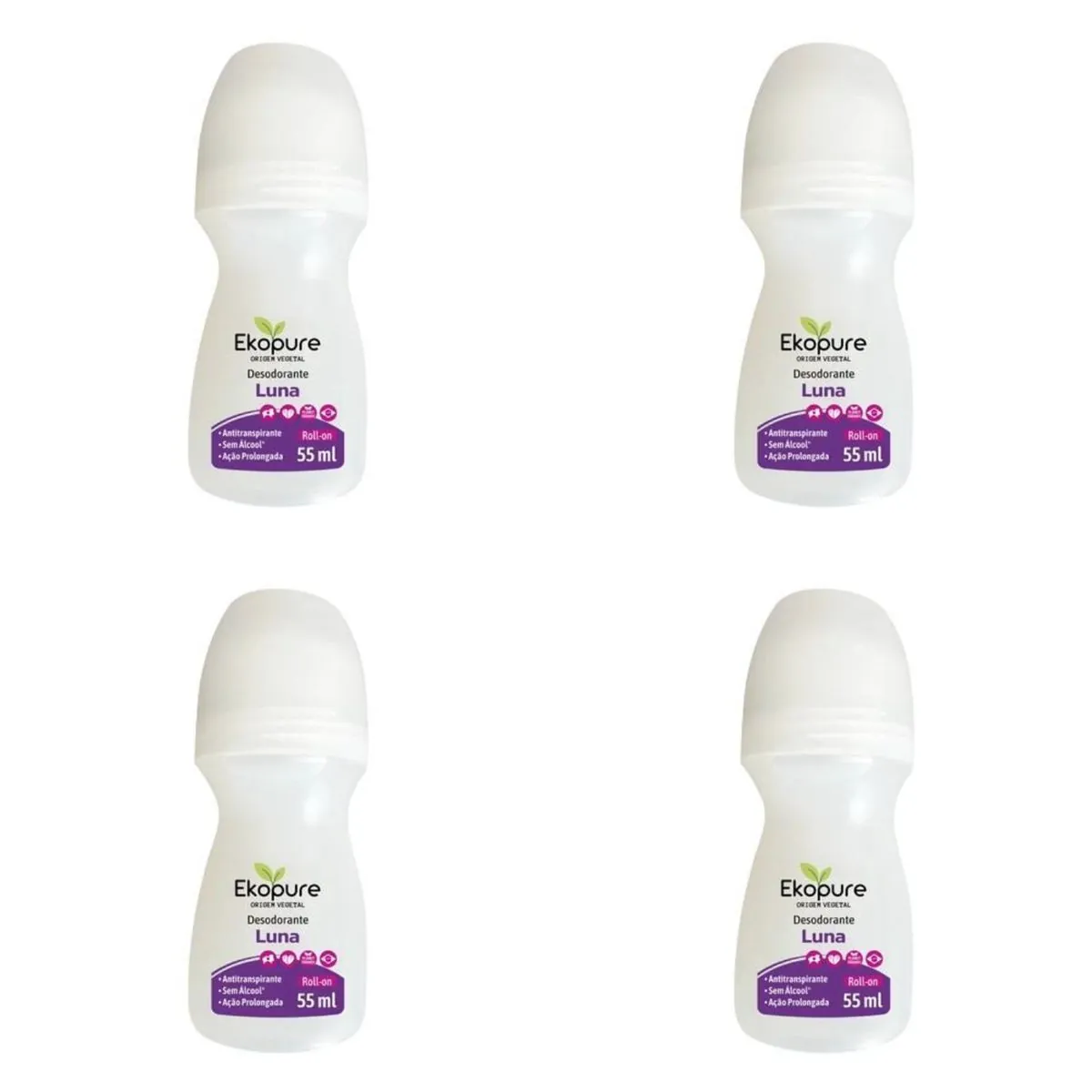Kit c/4 Unidades de Desodorante Rollon Ekopure 55g Luna