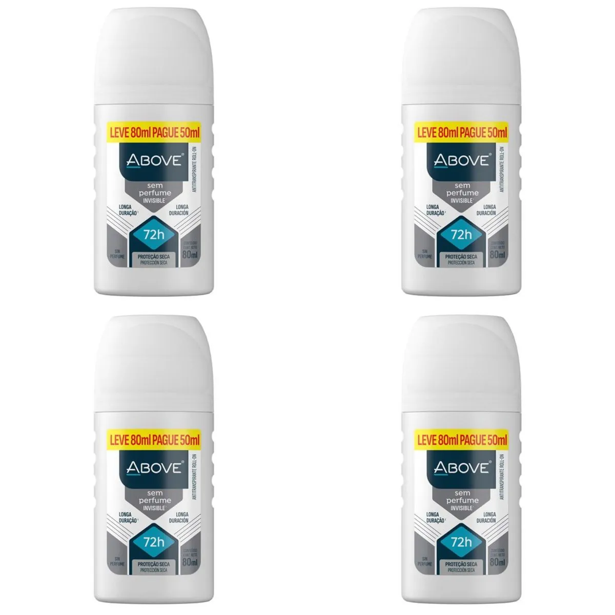 Kit c/4 Unidades de Desodorante Rollon Above 50ml Sem Perfume