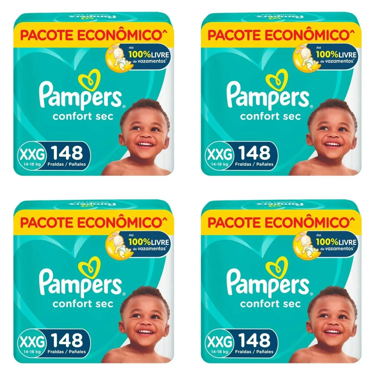 Kit 4 Fraldas Infantil Pampers Comfort Sec Xxg 14 A 18Kg Pacote 148 Unidades cada