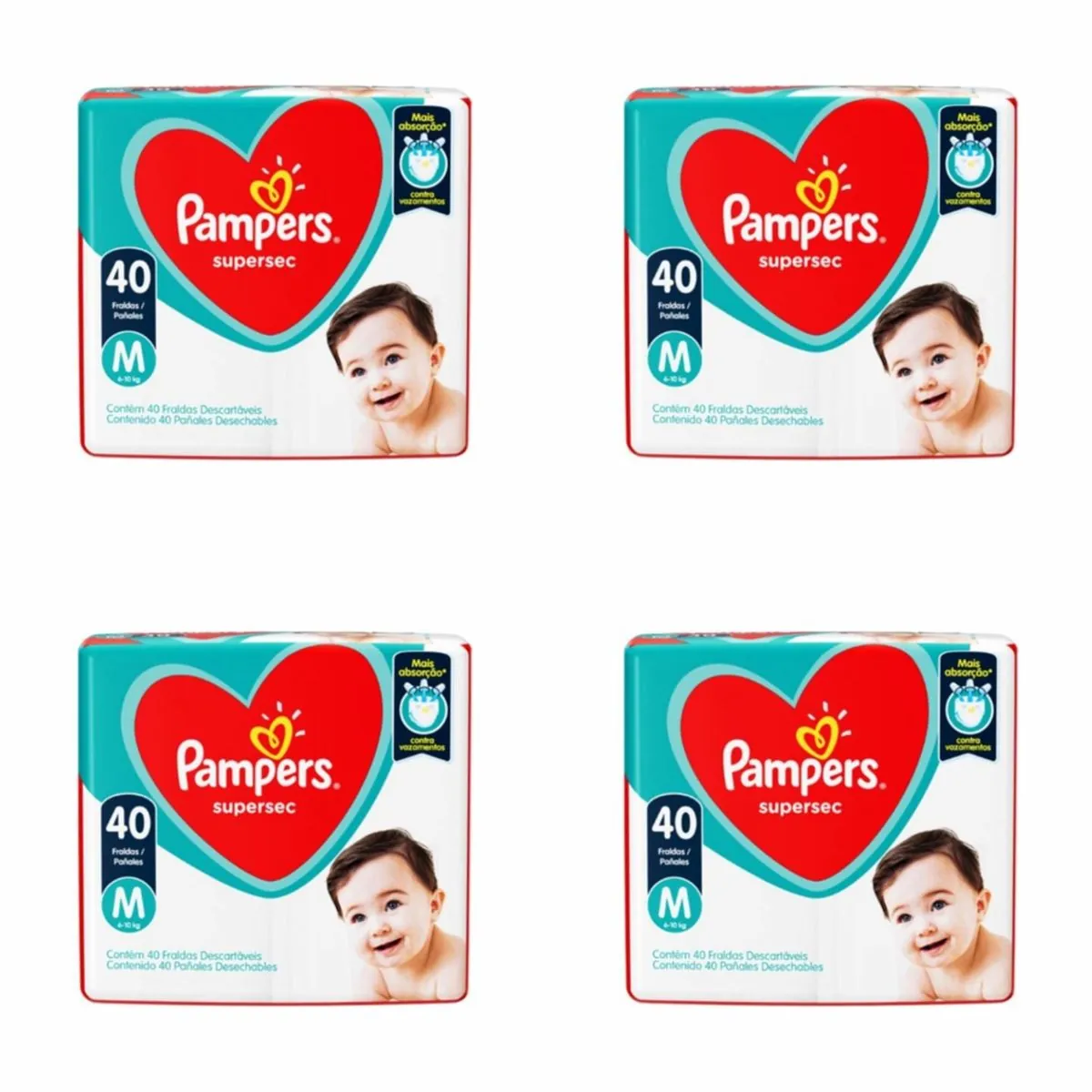 Kit 4 Fraldas Pampers Supersec M c/40 Unidades cada