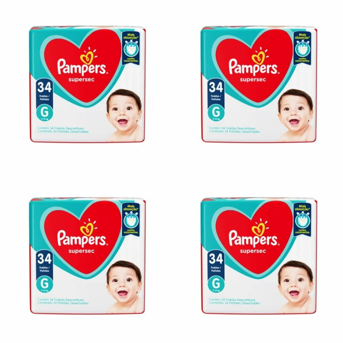 Kit 4 Fraldas Pampers Ss G 34 Unidades cada