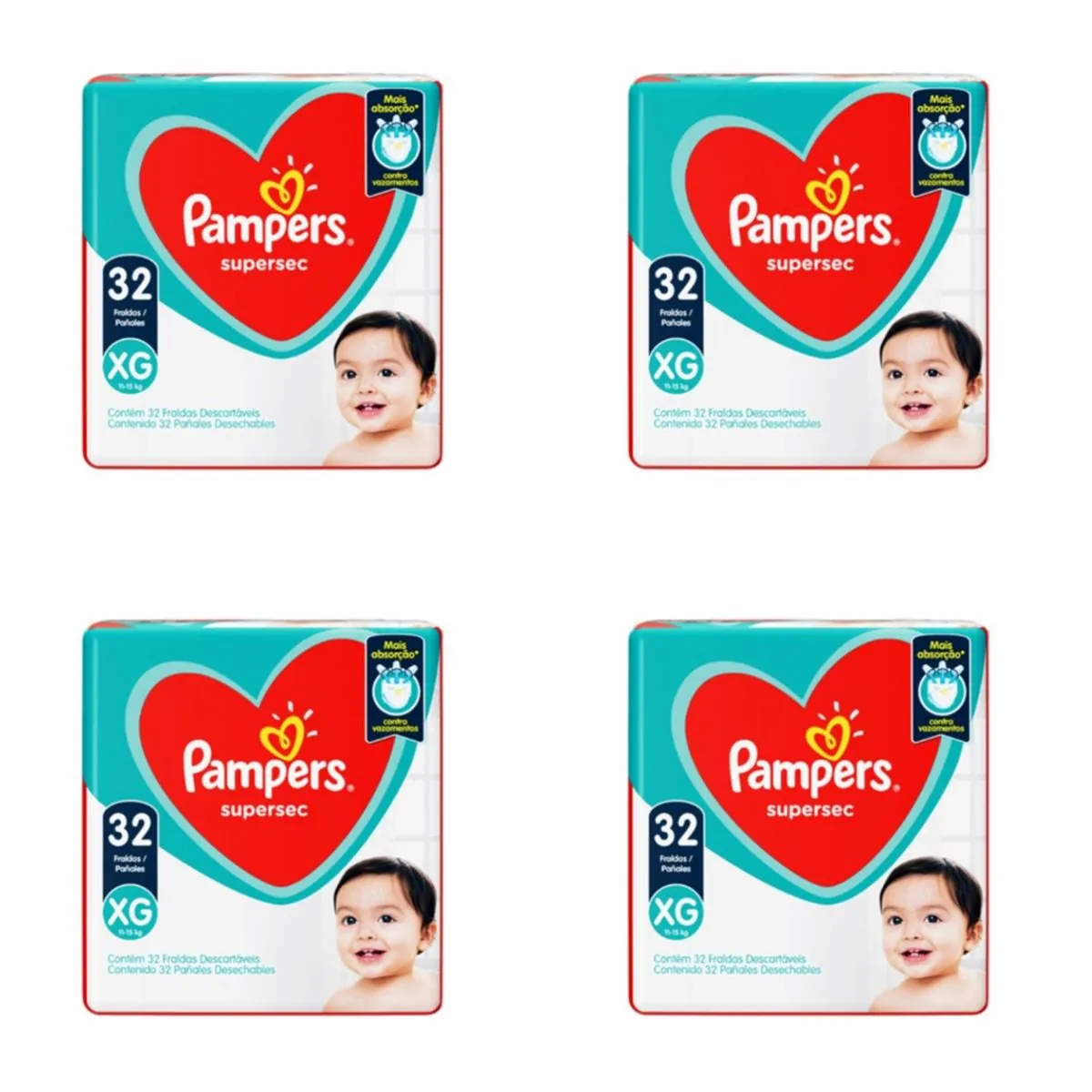 Kit 4 Fraldas Pampers Ss Xg 32 Unidades cada