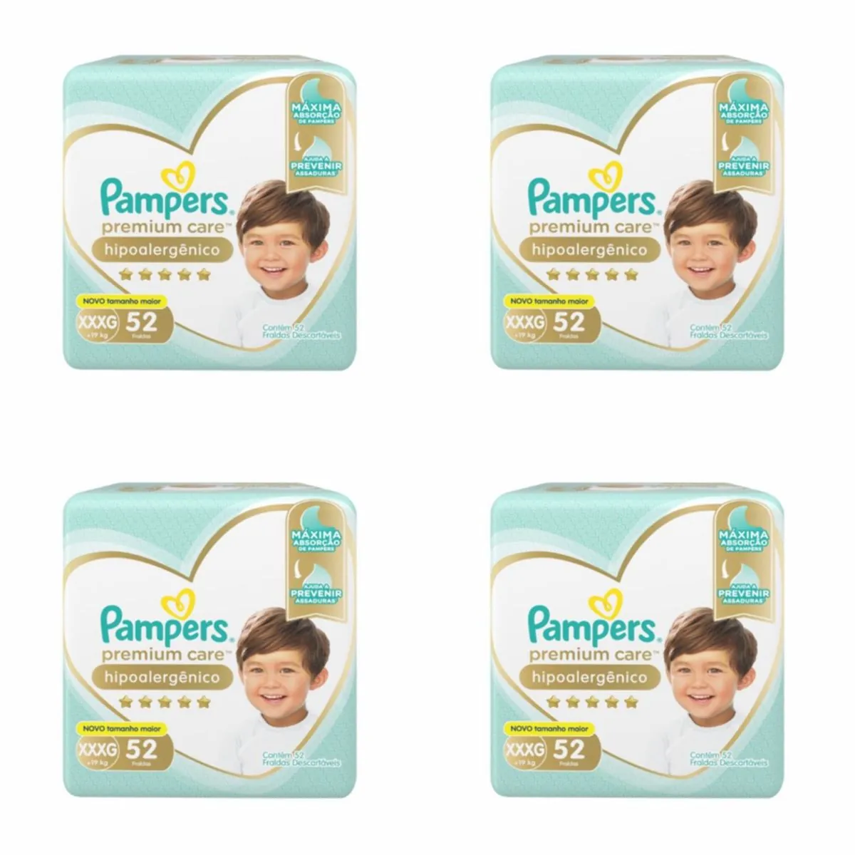 Kit 4 Fraldas Pampers c/ Xxxg 52 Unidades cada