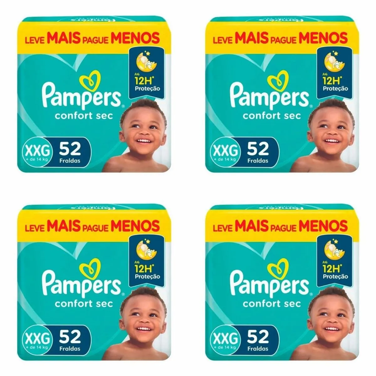 Kit 4 Fraldas Pampers Confort Sec Xxg 52 Unidades cada