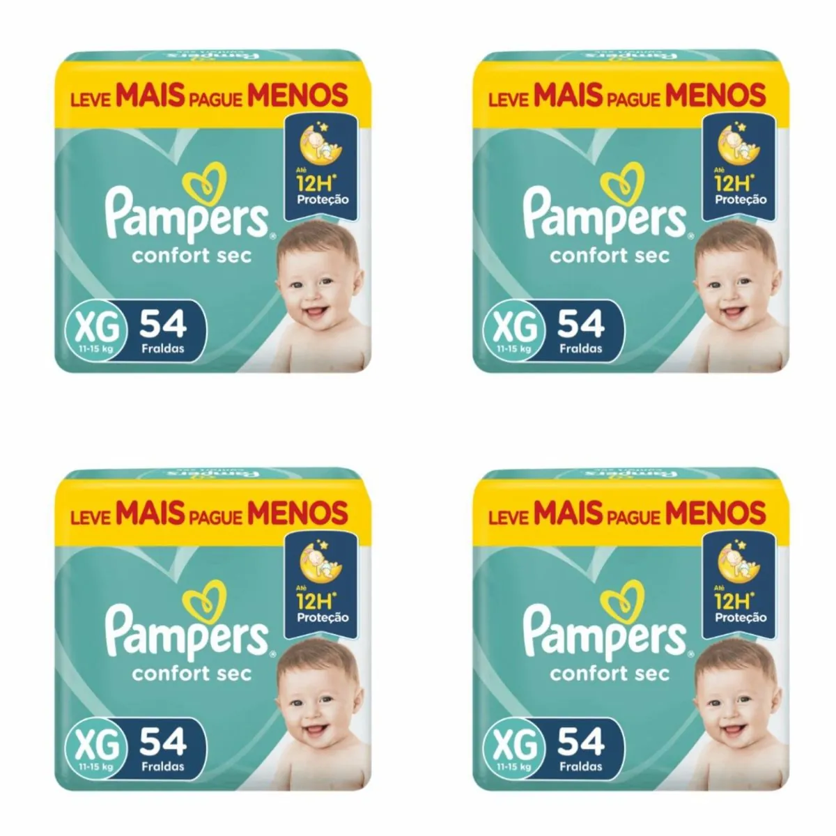 Kit 4 Fraldas Pampers Confort Sec Xg 54 Unidades cada