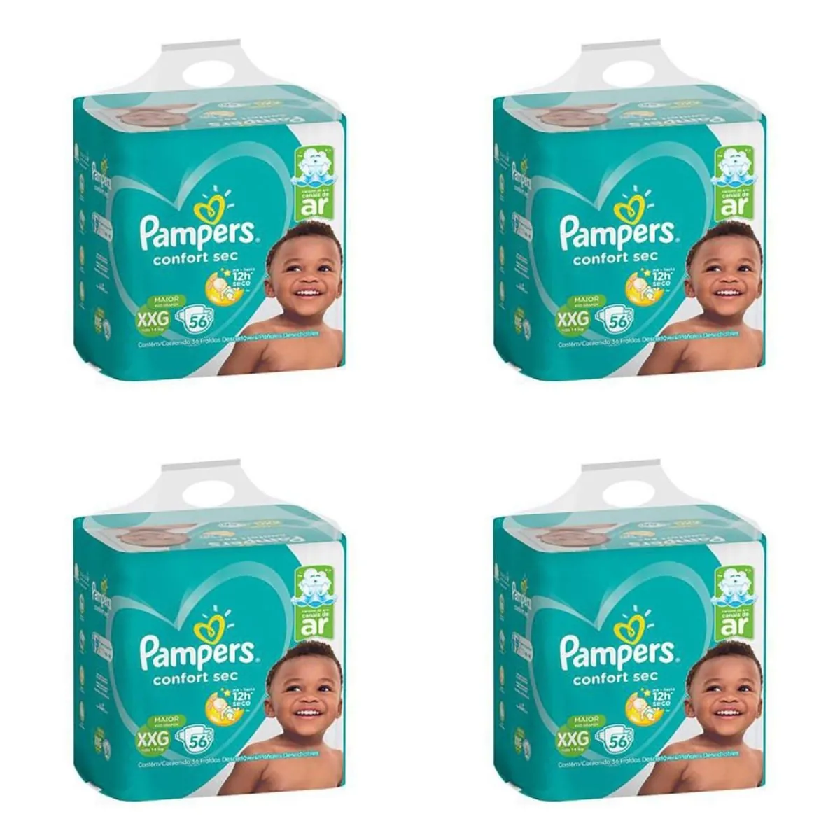 Kit 4 Fraldas Pampers Confort Sec Xxg 56 Unidades cada