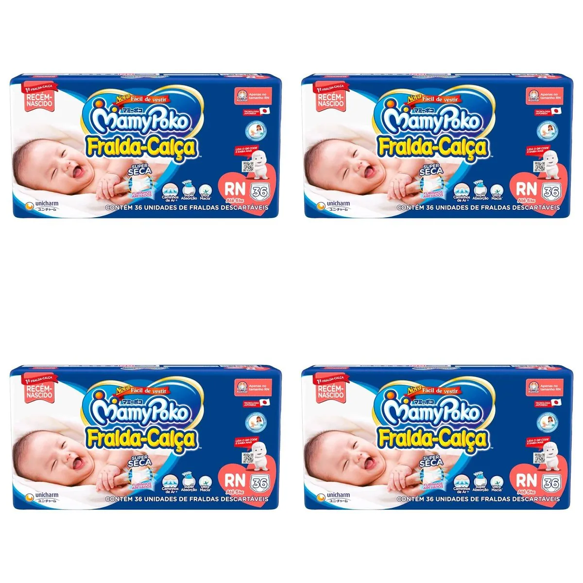 Kit 4 Fraldas Calça Mamypoko Recém Nascido Super Seca Jumbo Com 36 Unidades cada
