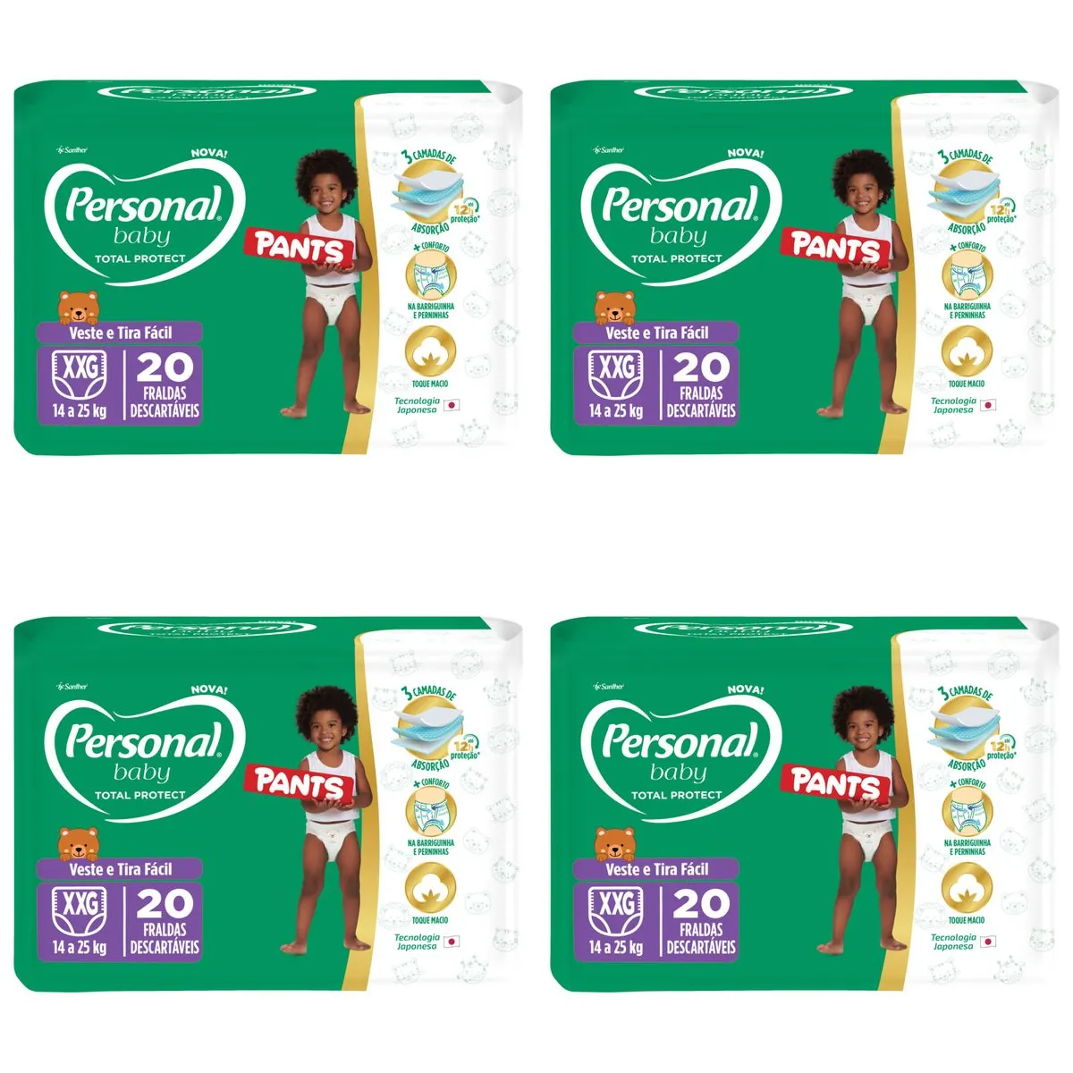 Kit 4 Fraldas Personal Baby Total Protect Pants XXG 20 Unidades cada