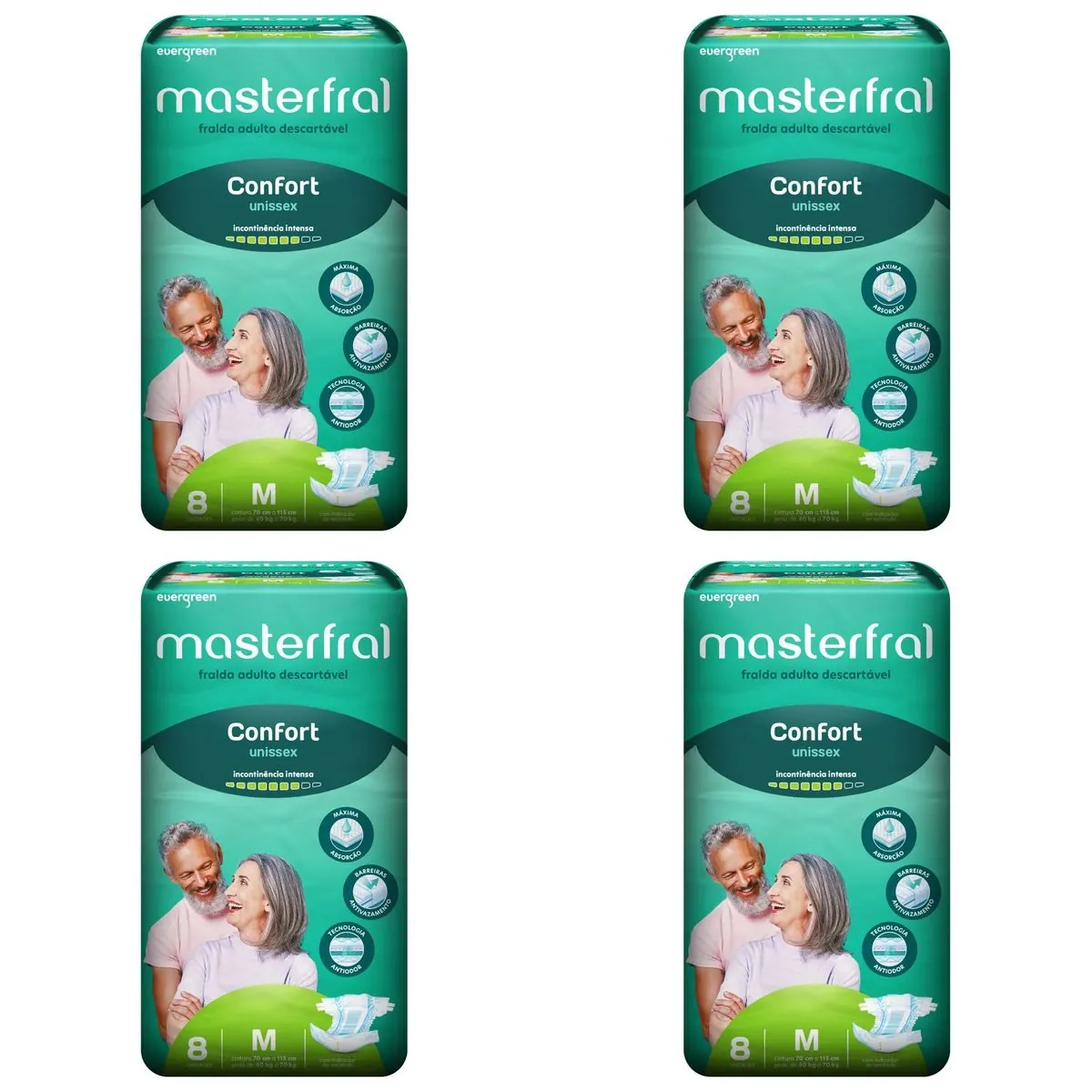 Kit 4 Fraldas Masterfral Confort M c/8 Unidades cada