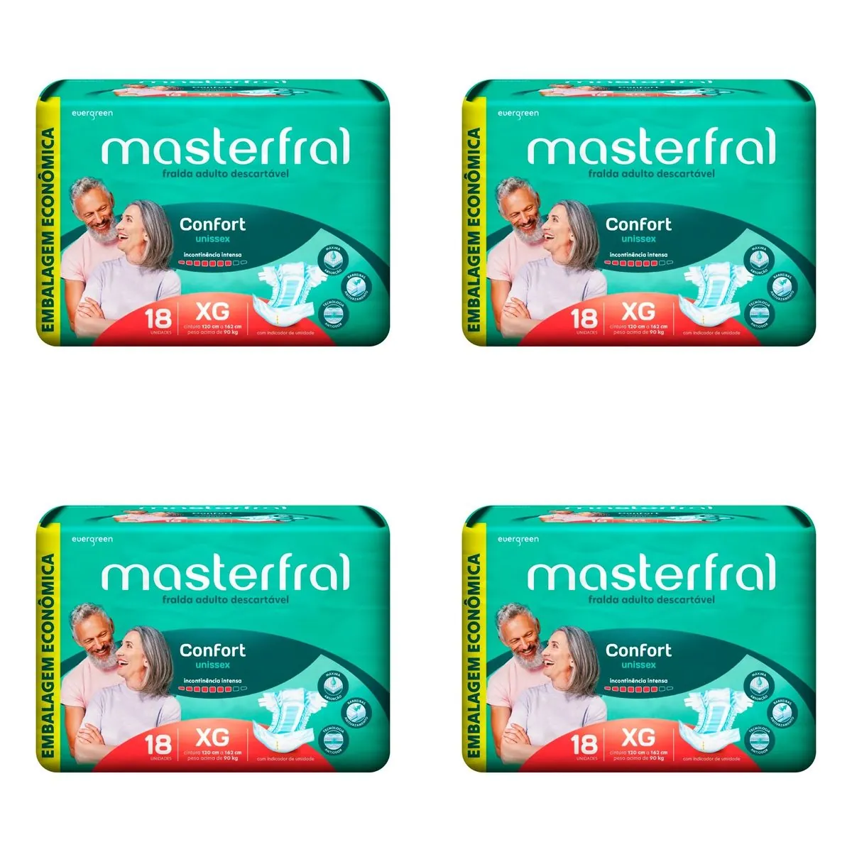 Kit 4 Fraldas Masterfral Confort Eco Xg 18 Unidades cada