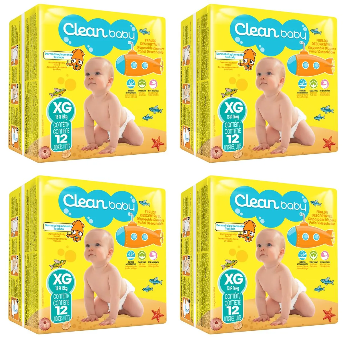 Kit 4 Fraldas Clean Baby Xg c/12 Unidades cada
