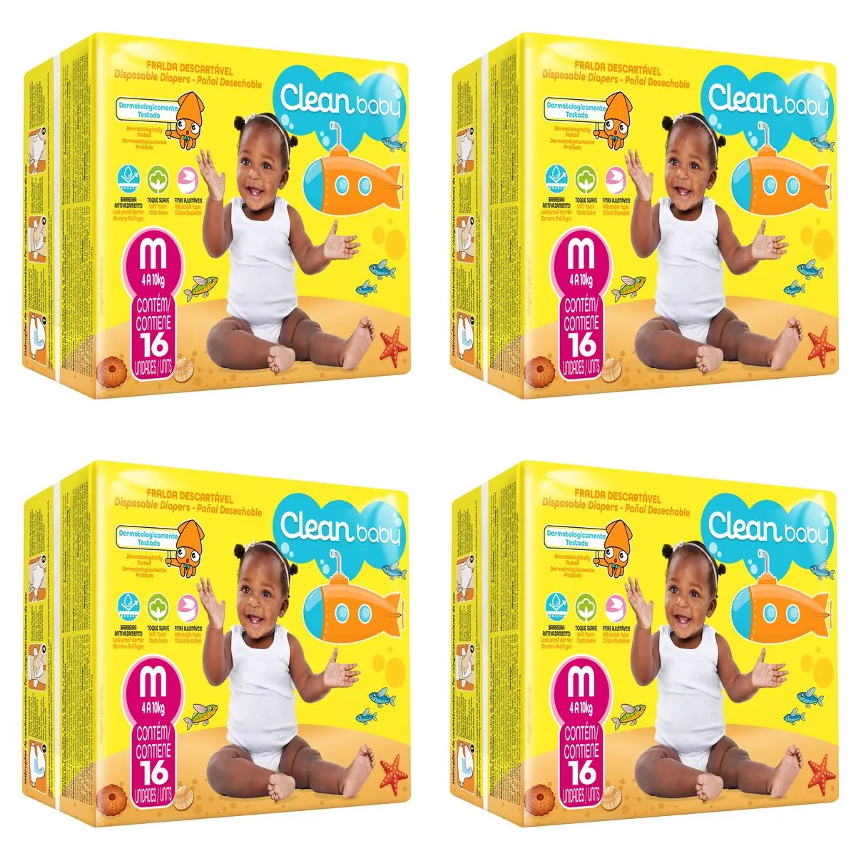 Kit 4 Fraldas Clean Baby M c/16 Unidades