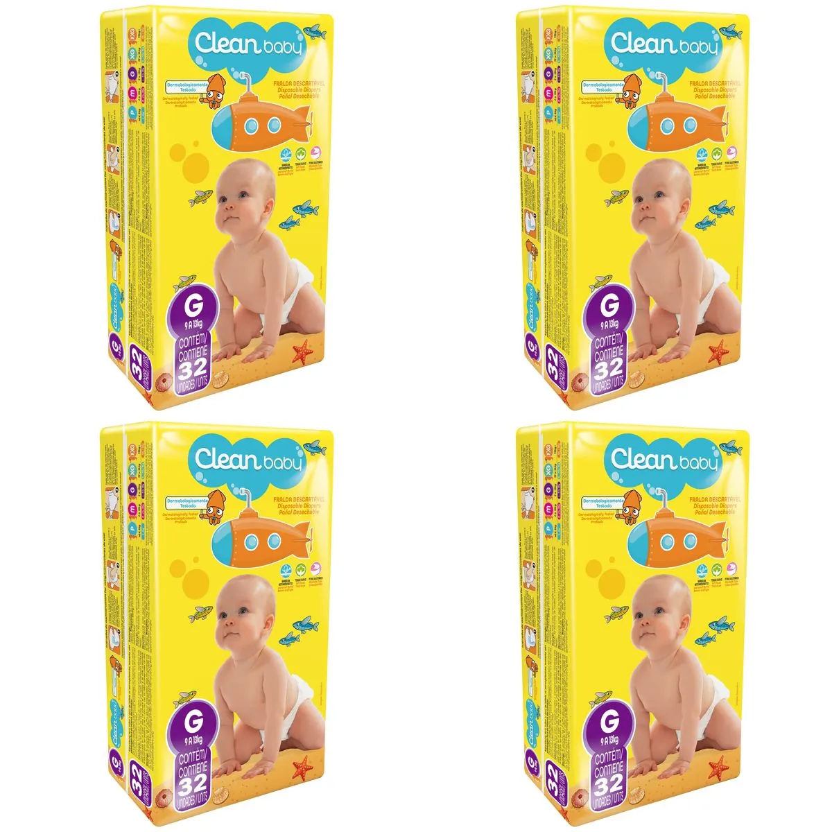 Kit 4 Fraldas Clean Baby Jumbo G c/32 Unidades cada