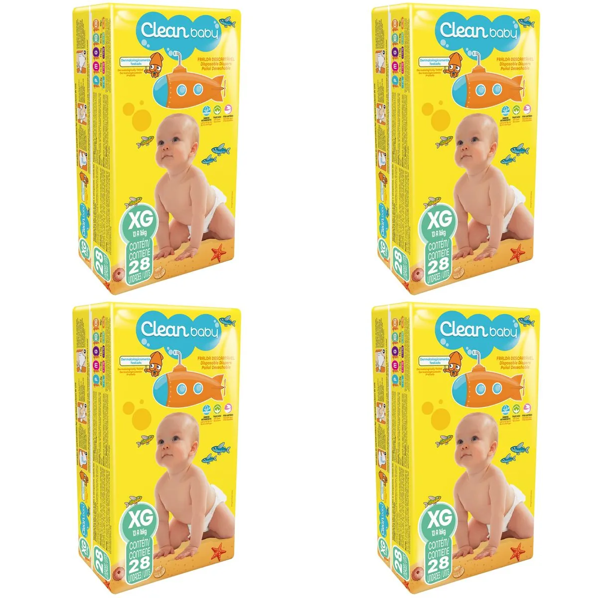Kit 4 Fraldas Clean Baby Jumbo Xg c/28 Unidades cada