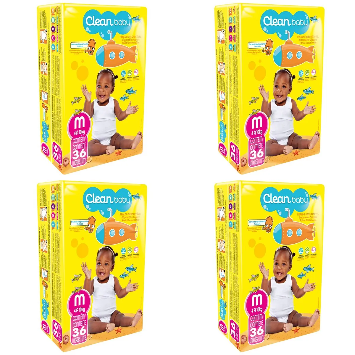 Kit 4 Fraldas Clean Baby Jumbo M c/36 Unidades