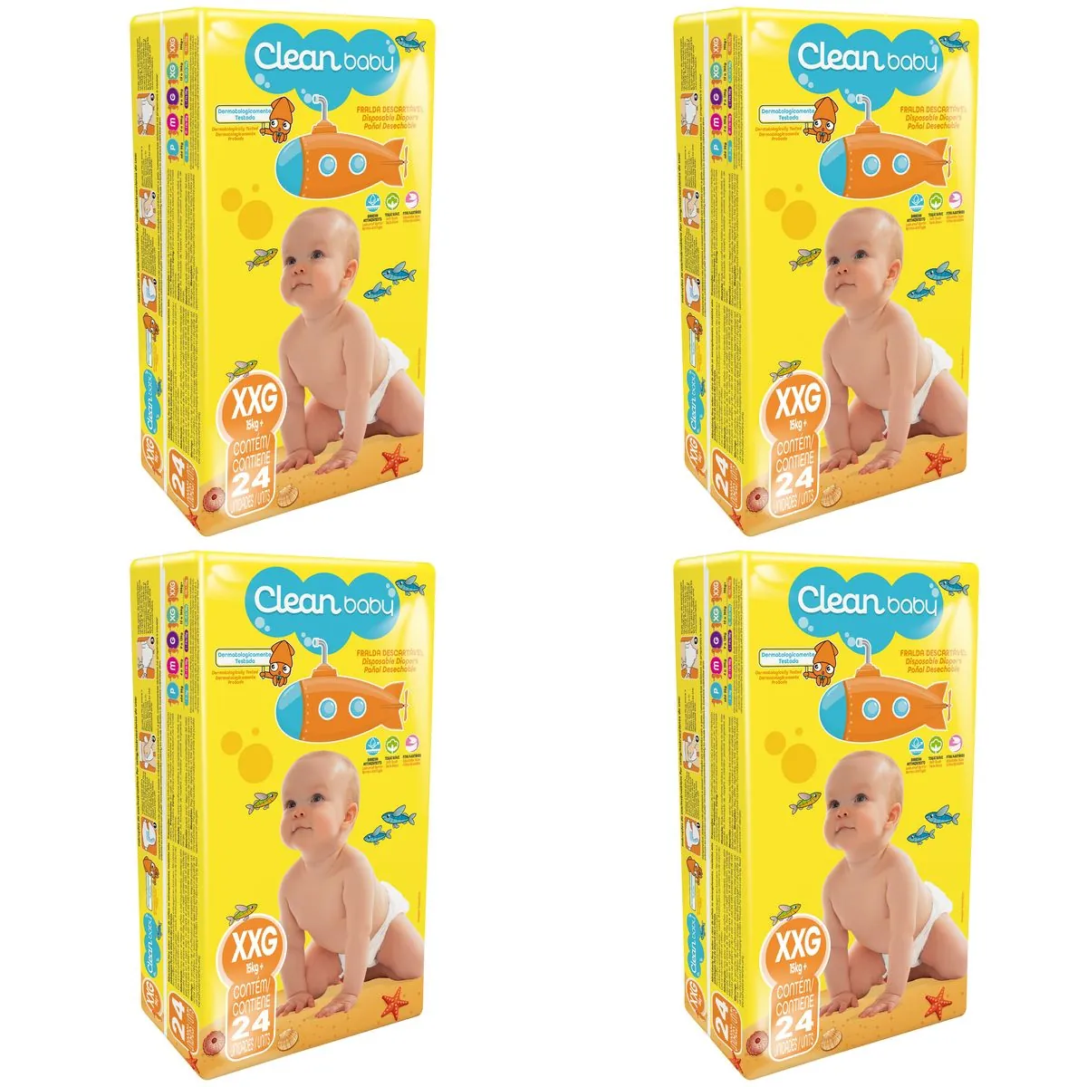 Kit 4 Fraldas Descartáveis Clean Baby Jumbo Xxg c/24 Unidades