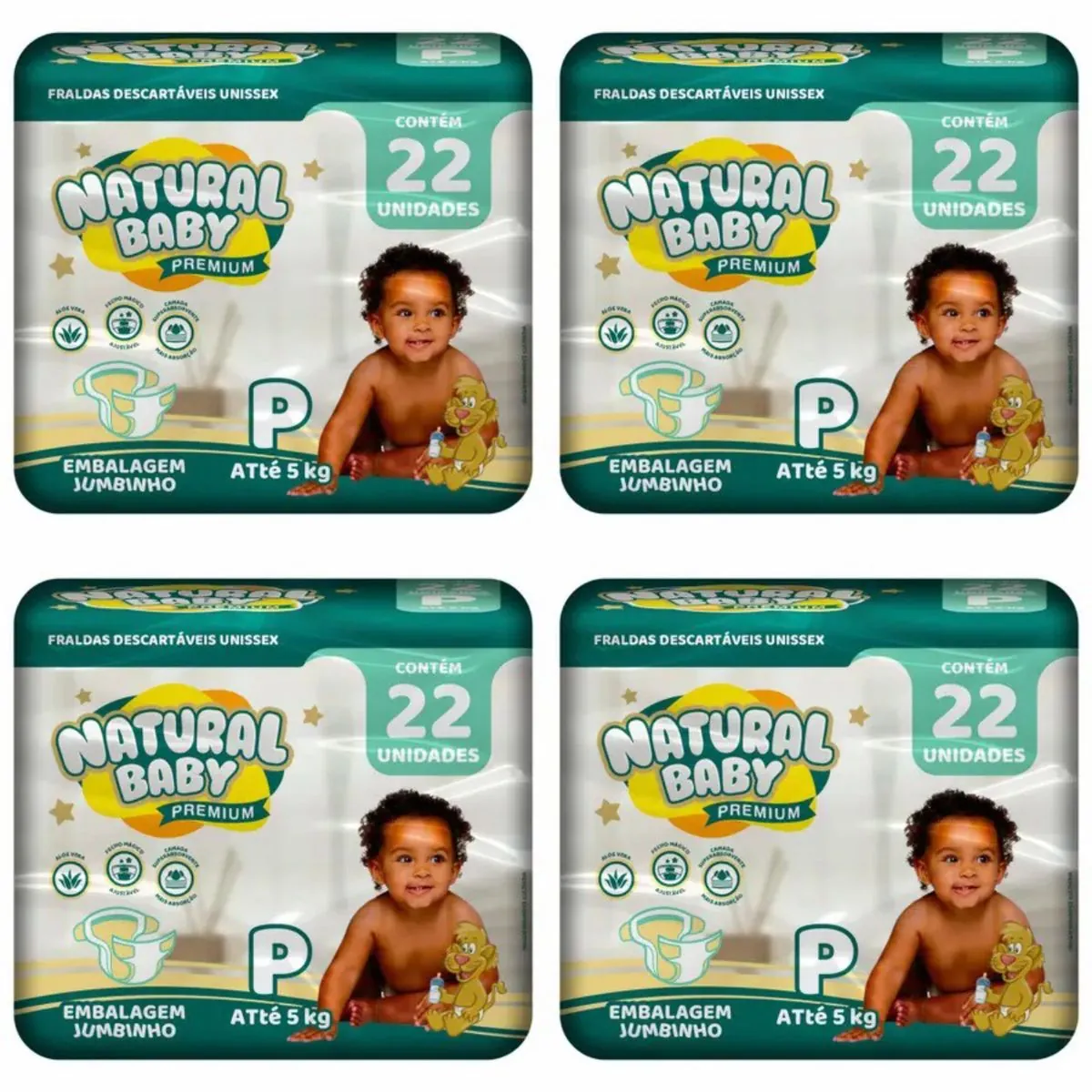 Kit 4 Fraldas Natural Baby Premium Jumbinho P c/22 Unidades cada