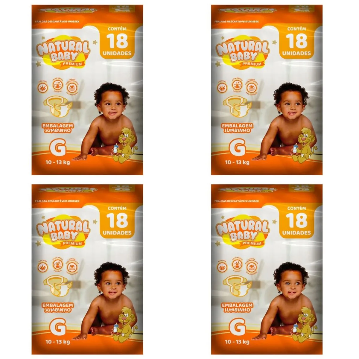 Kit 4 Fraldas Nat. Baby Premium Jumbinho G C/18 Unidades cada