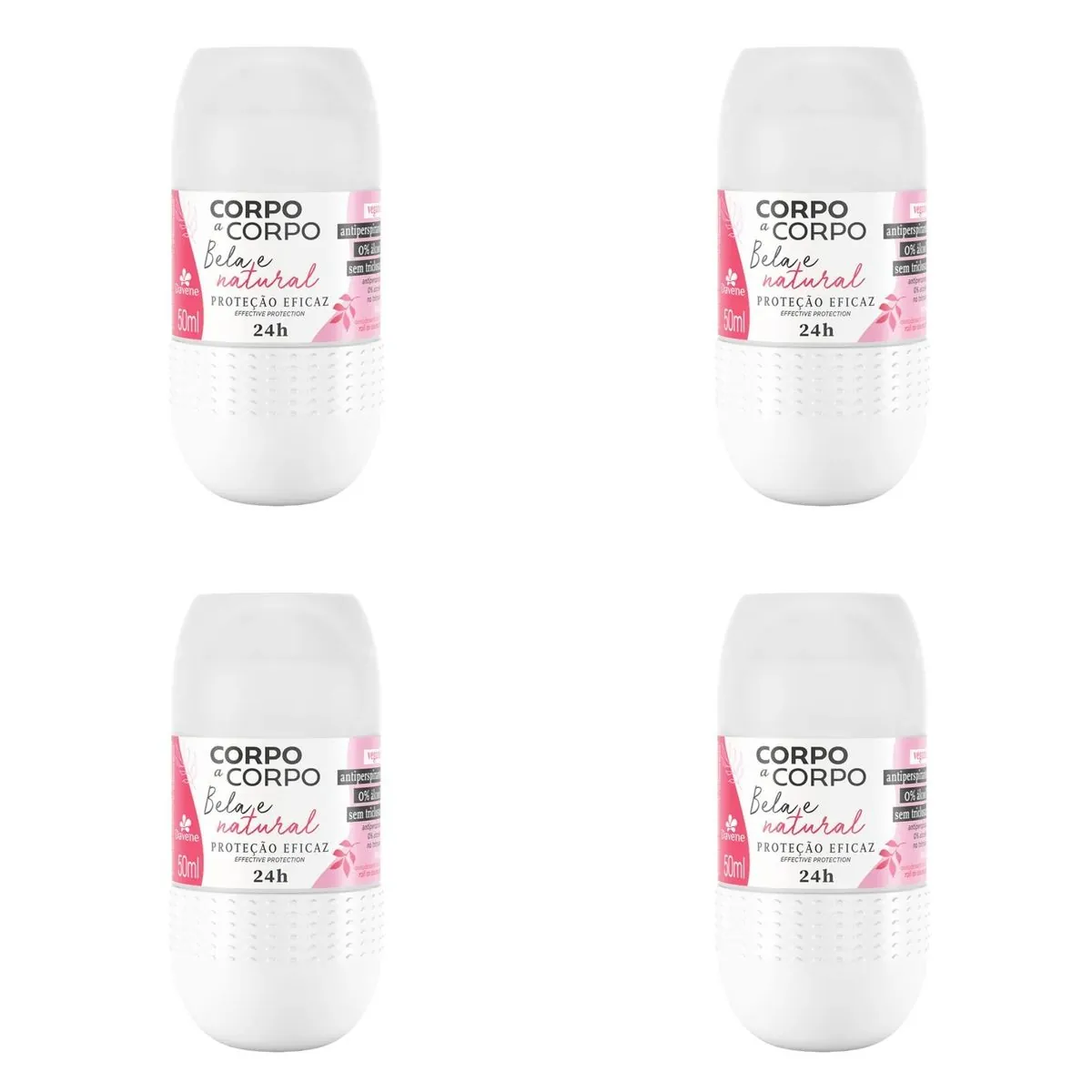 Kit c/4 Unidades de Davene Desodorante Roll-On Bela E Natural