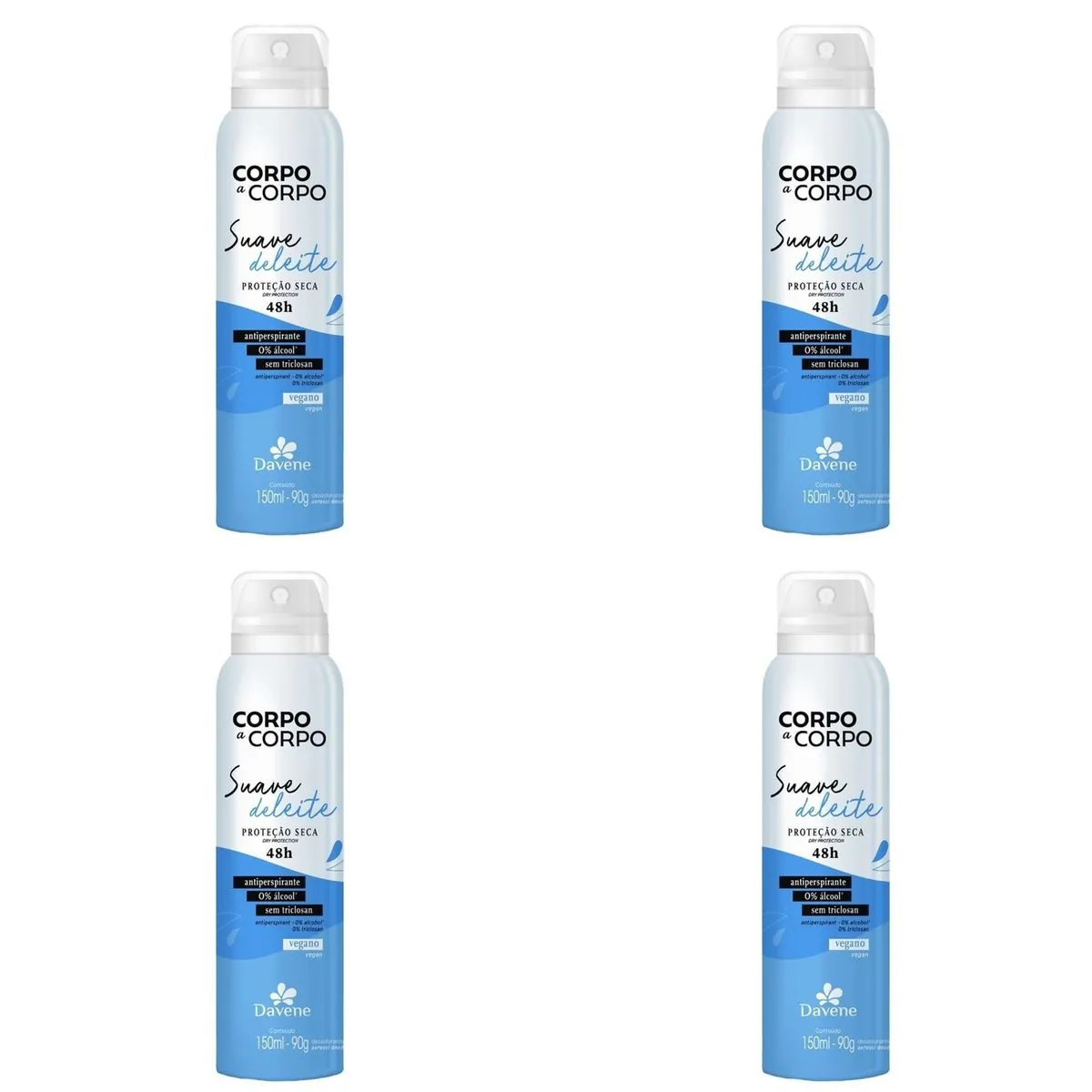 Kit c/4 Unidades de Davene Desodorante Aerosol Ant Suave De Leite