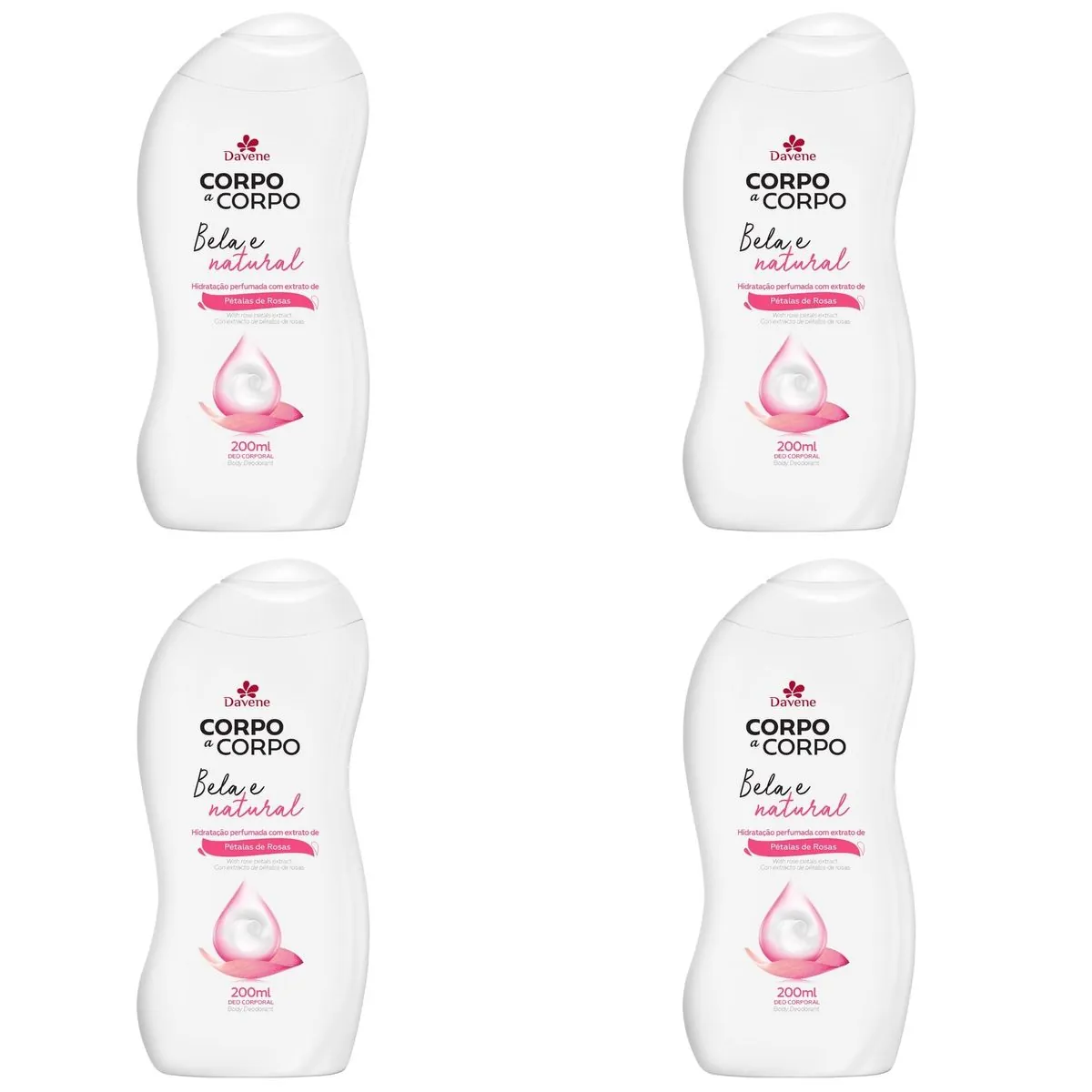 Kit c/4 Unidades de Loção Desodorante Corporal Davene Bela e Natural 200mL