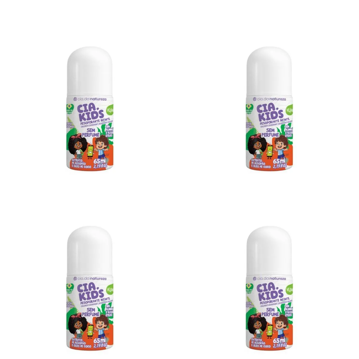 Kit c/4 Unidades de Desodorante Roll On Sem Perfume 65ml