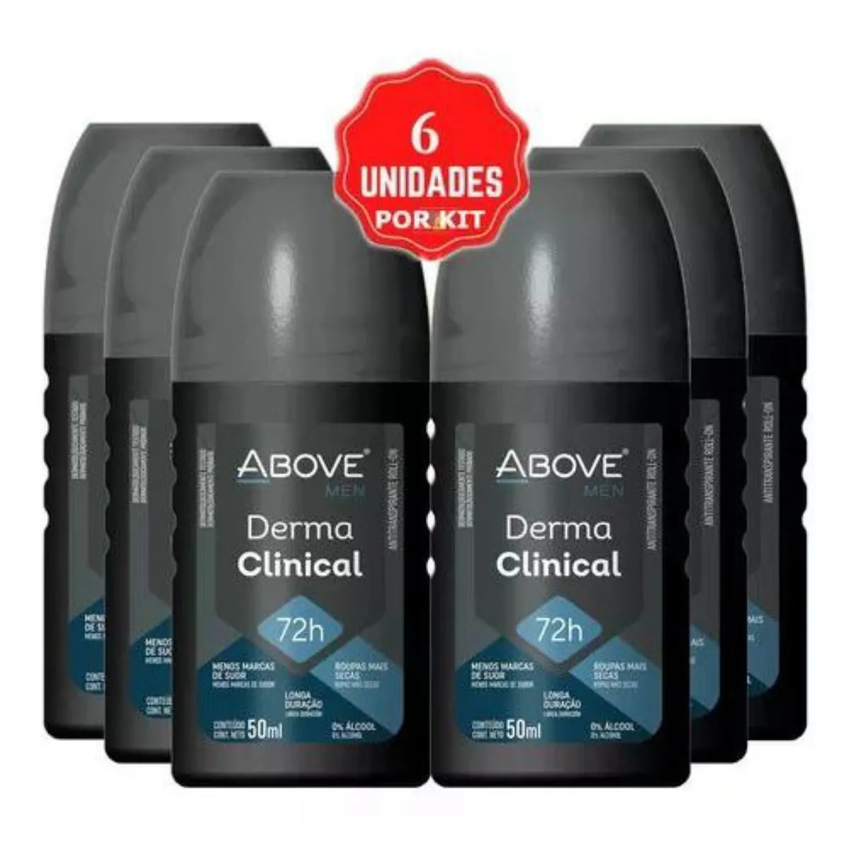 Kit c/6 Unidades de Above Desodorante Antitranspirante Rollon Derma Clinical Men 50Ml