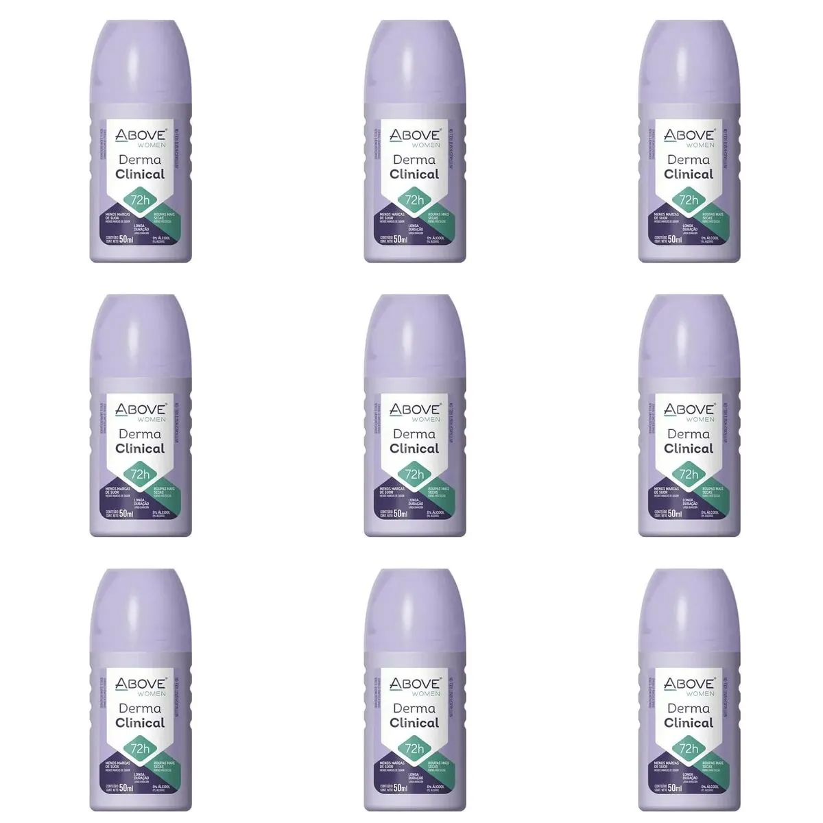 Kit c/9 Unidades de Desodorante Roll-on Above 50ml Feminino Derma Clinical