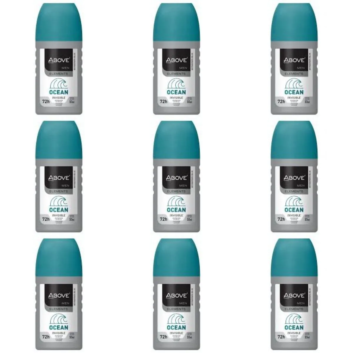 Kit c/9 Unidades de Desodorante Above Rollon Elements Ocean Men 50ml