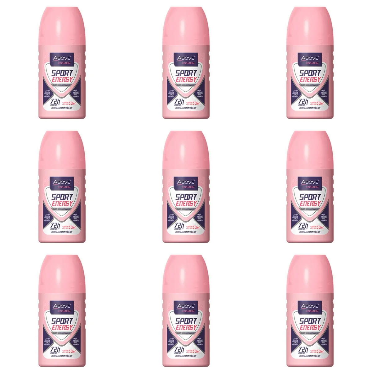 Kit c/9 Unidades de Desodorante Above Rollon Energy Women Sport 50ml