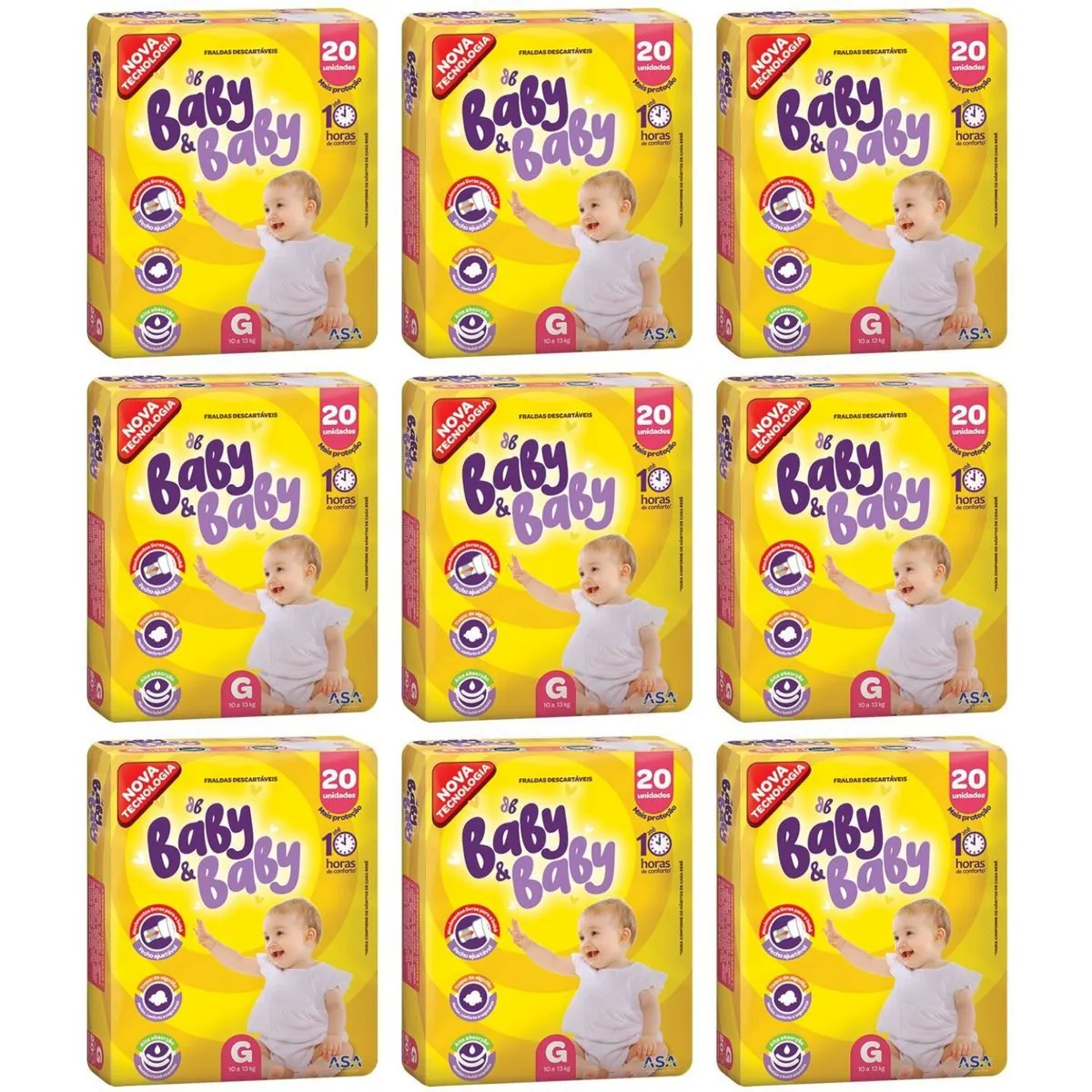 Kit 9 Fraldas Baby&Baby Econômica (G) c/20 Unidades cada
