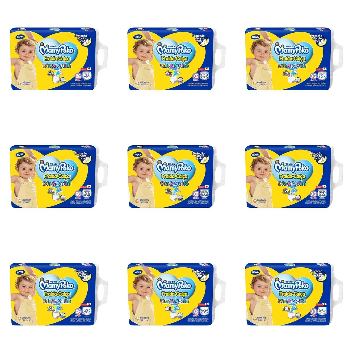 Kit 9 Fraldas Calça GIGA Dia&Noite MamyPoko XG c/ 52 Unidades cada