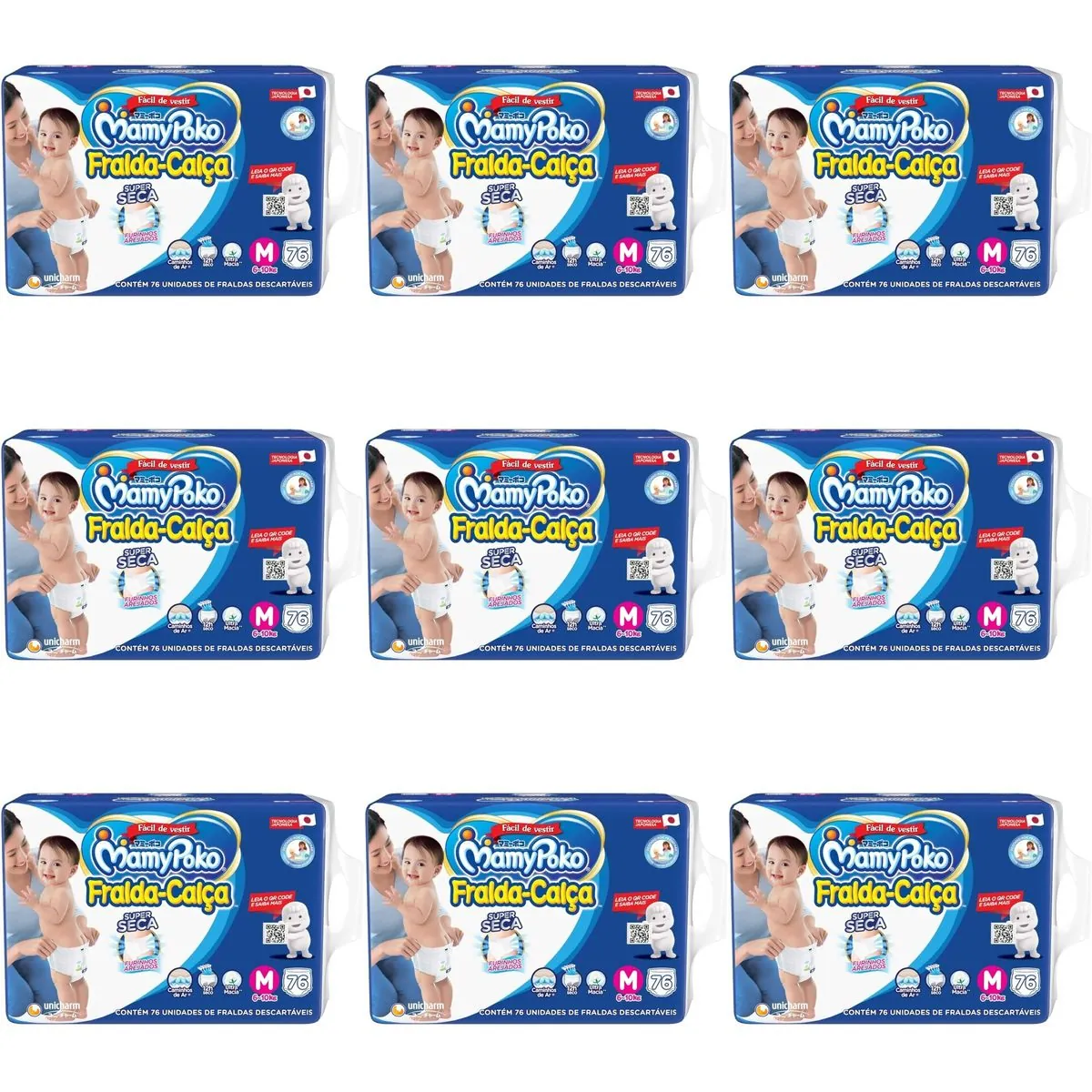 Kit 9 Fraldas Calça Mamypoko Super Seca M c/76 Unidades cada