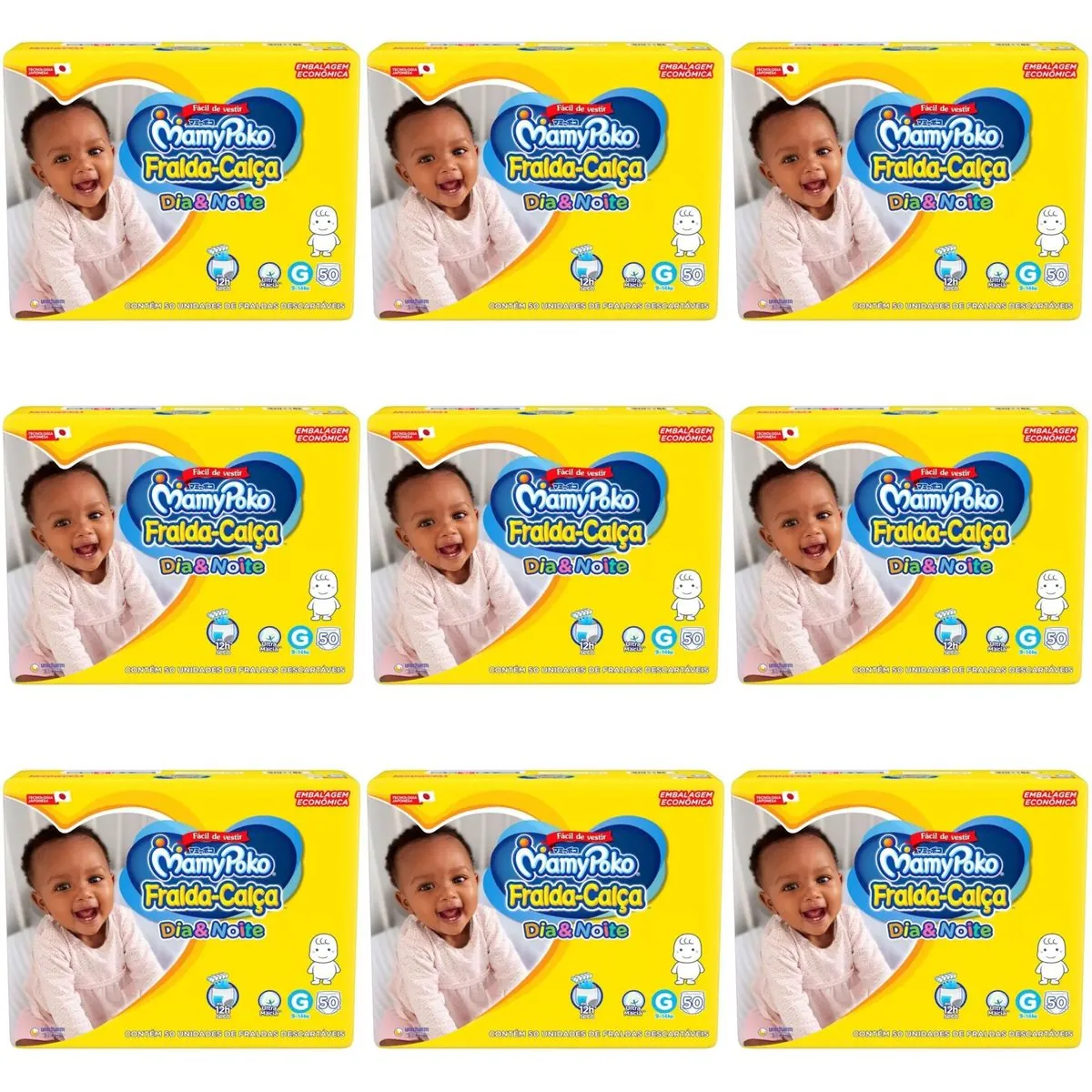 Kit 9 Fraldas Calça Dia&Noite MamyPoko G c/50 Unidades cada