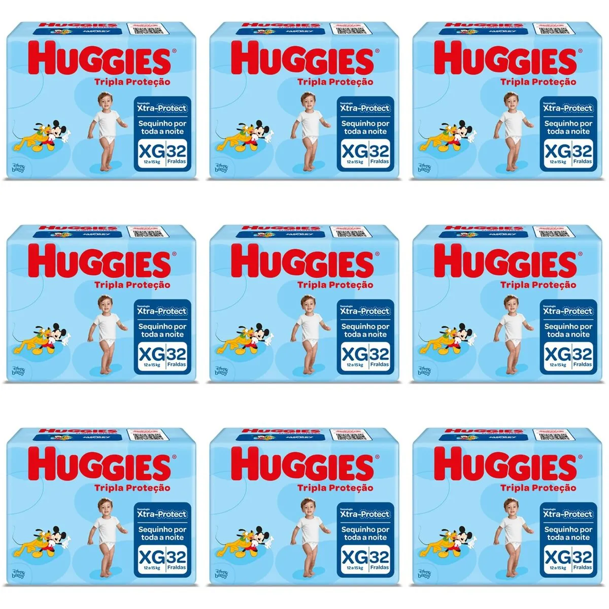 Kit 9 Fraldas Huggies Tripla Proteção Tamanho XG c/32 Unidades cada