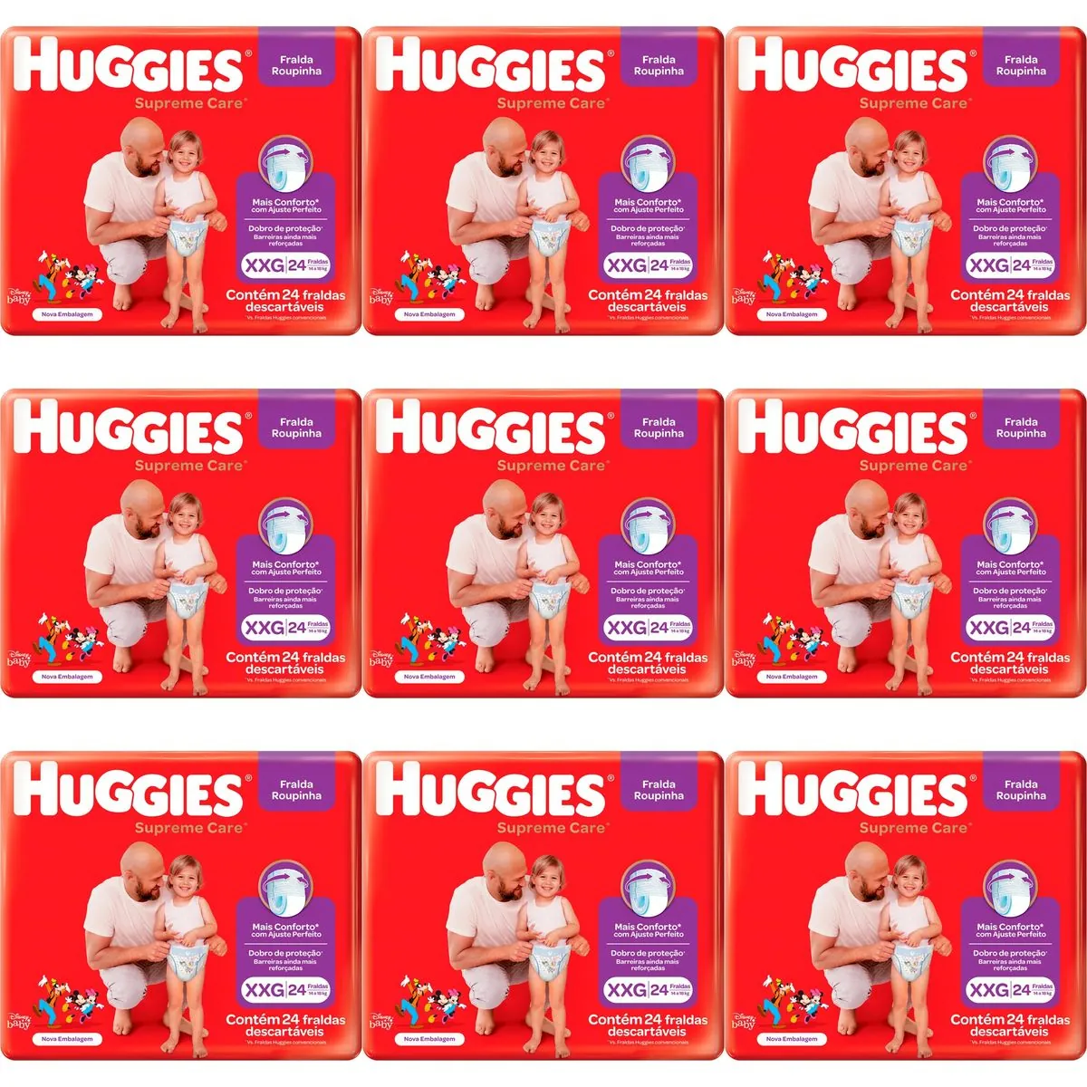 Kit 9 Fraldas Huggies Roupinha Supreme Care Xxg c/24 Unidades cada