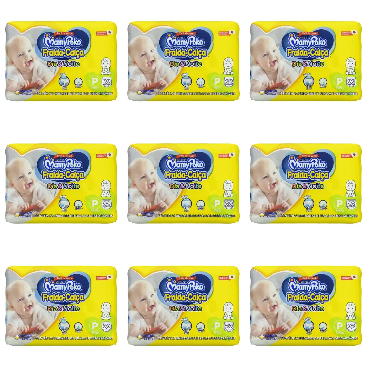 Kit 9 Fraldas Calça Mamypoko Dia & Noite P c/22 Unidades cada