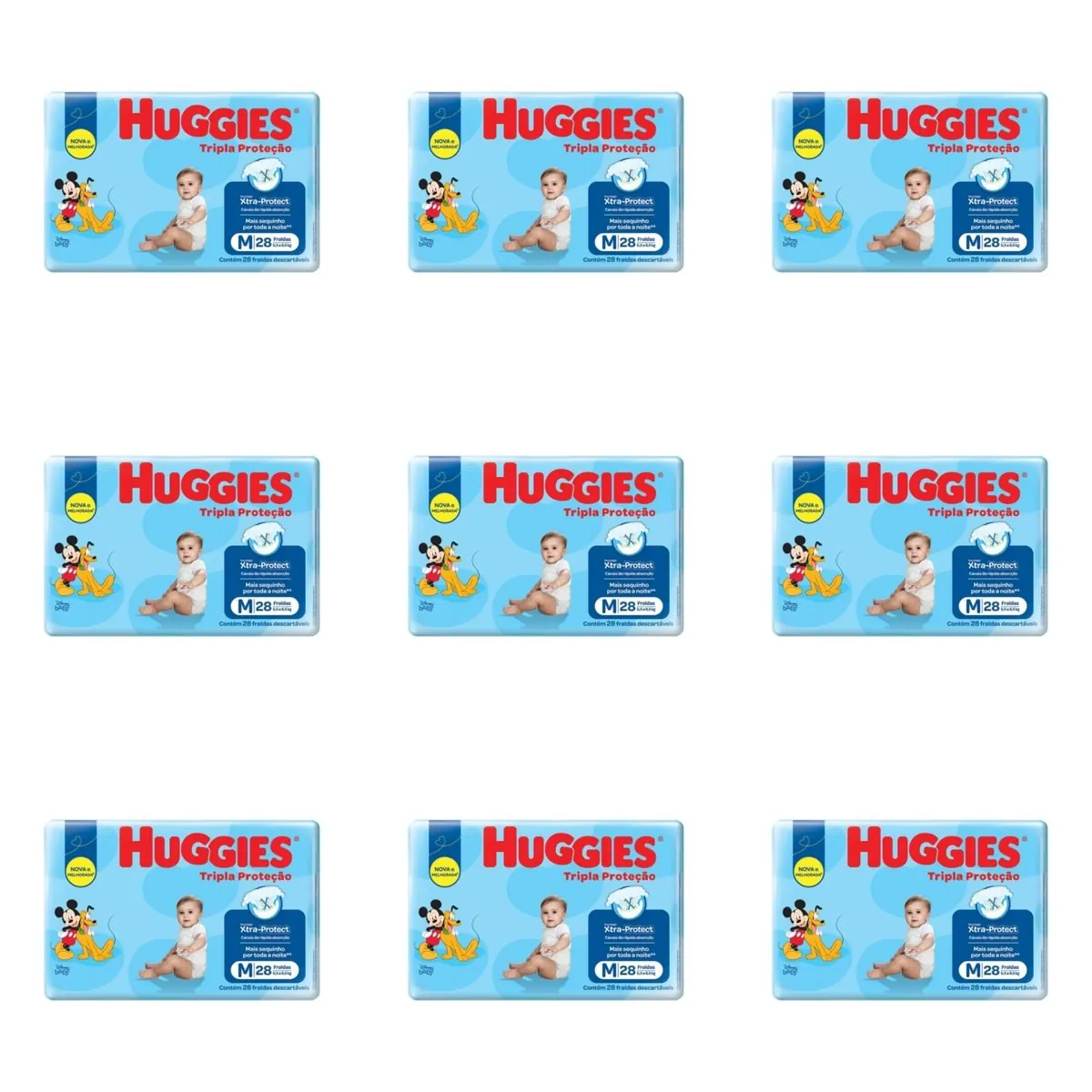 Kit 9 Fraldas Huggies Tripla Proteção (M) c/28 Unidades cada