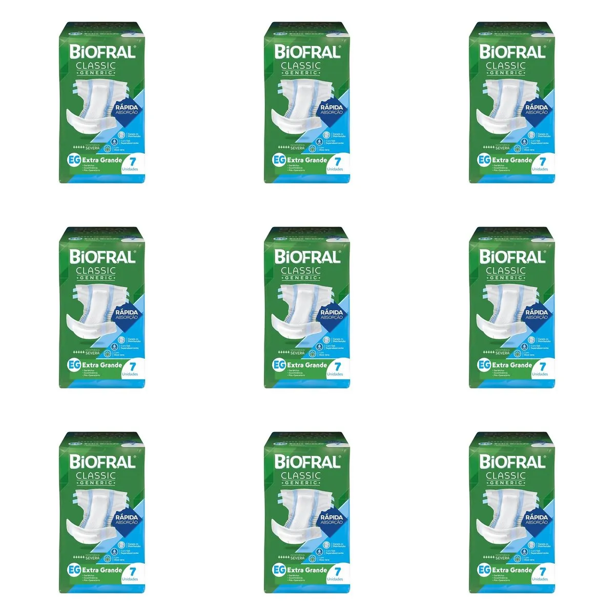 Kit 9 Fraldas Adulto Biofral Classic Eg c/7 Unidades cada