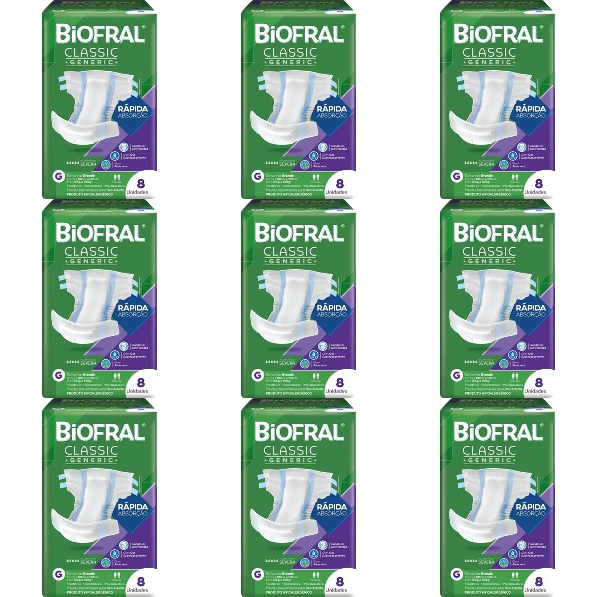Kit 9 Fraldas Adulto Biofral Classic G c/8 Unidades cada