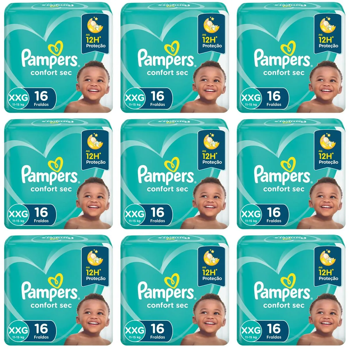 Kit 9 Fraldas Pampers Conforte Sec Xxg c/16 Unidades cada