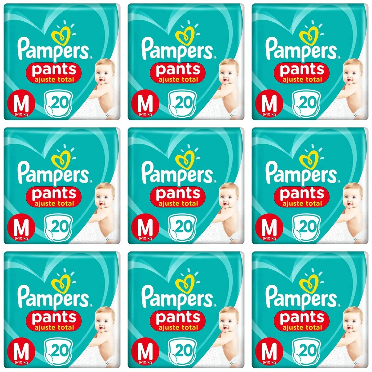 Kit 9 Fraldas Confortsec Pants ”M” Pampers Simples c/20 Unidades cada