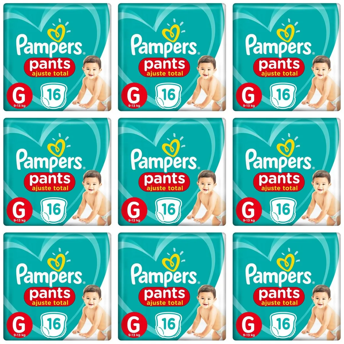 Kit 9 Fraldas Confortsec Pants ”G” Pampers Simples c/16 Unidades cada
