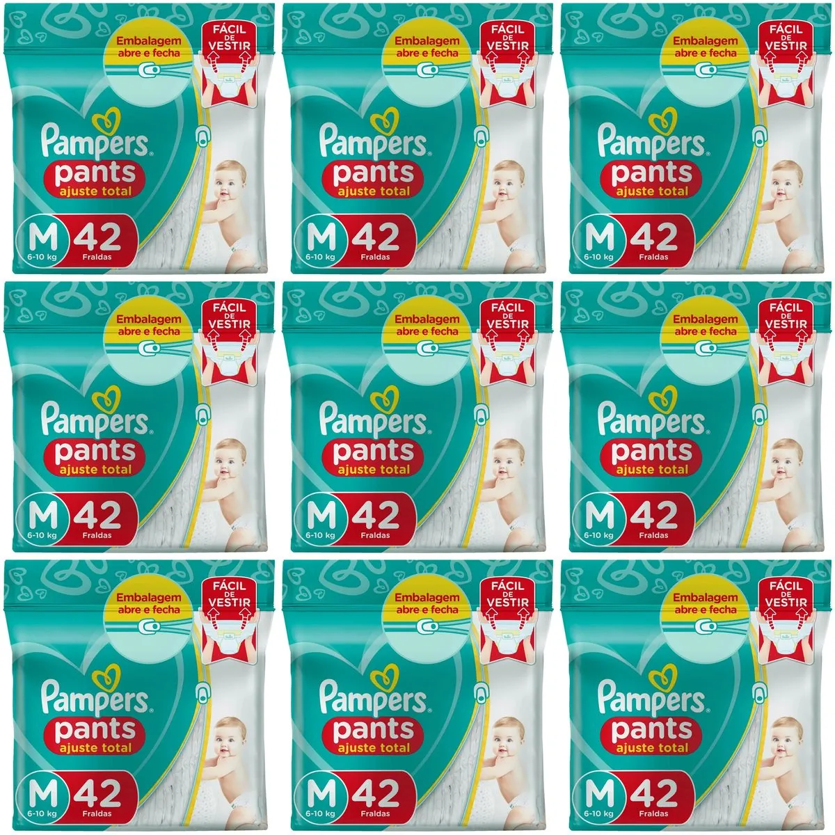 Kit 9 Fraldas Confortsec Pants ”M” Pampers Simples c/42 Unidades cada