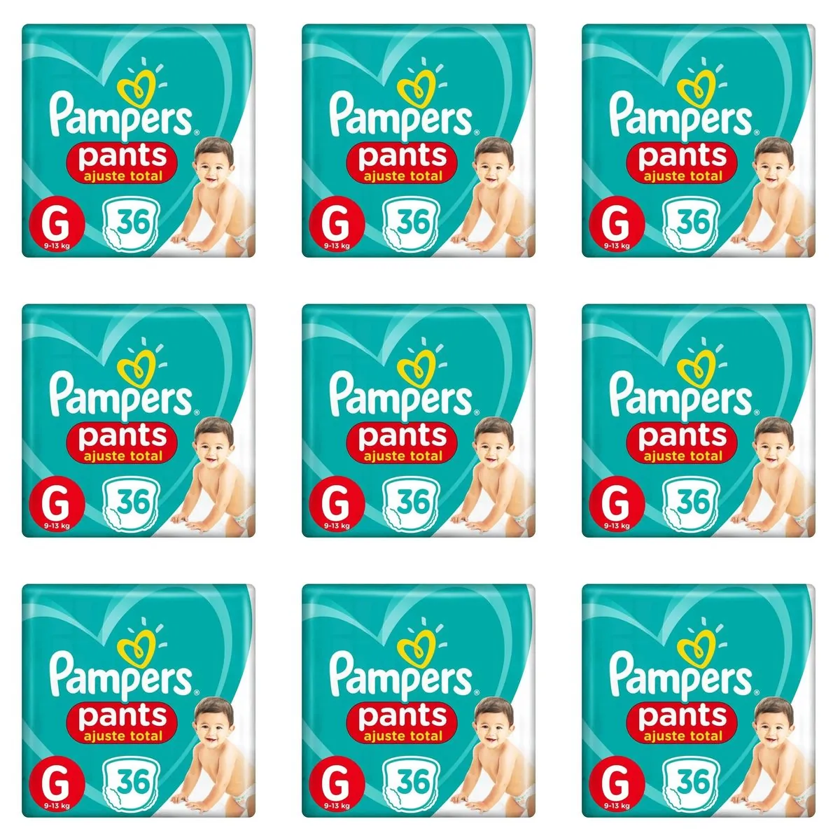 Kit 9 Fraldas Confortsec Pants ”G” Pampers Simples c/36 Unidades cada