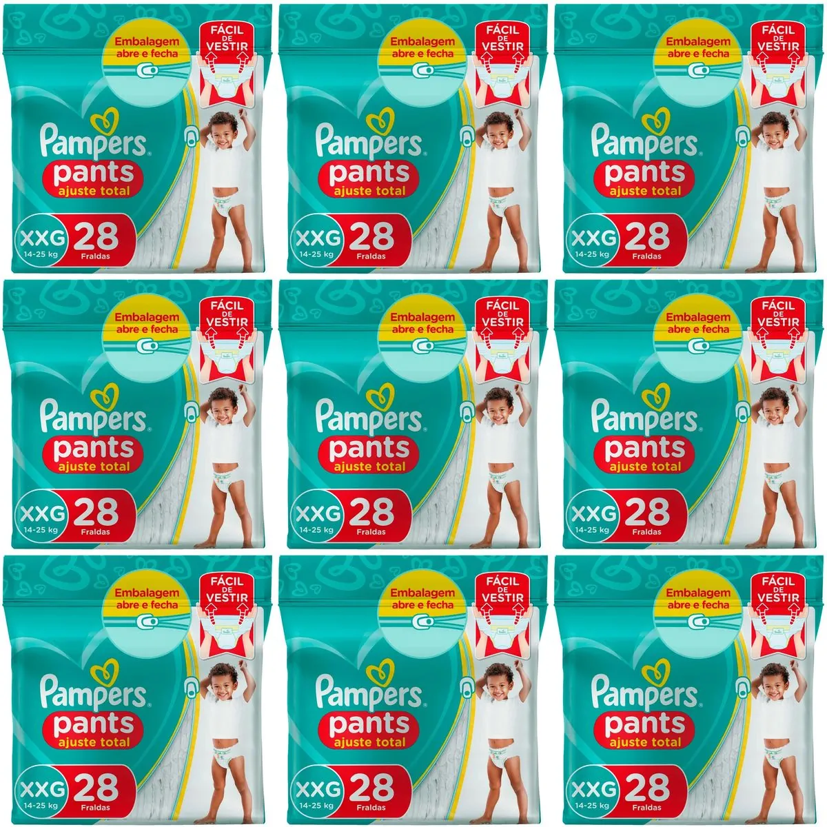 Kit 9 Fraldas Confortsec Pants ”Xxg” Pampers Simples c/28 Unidades cada