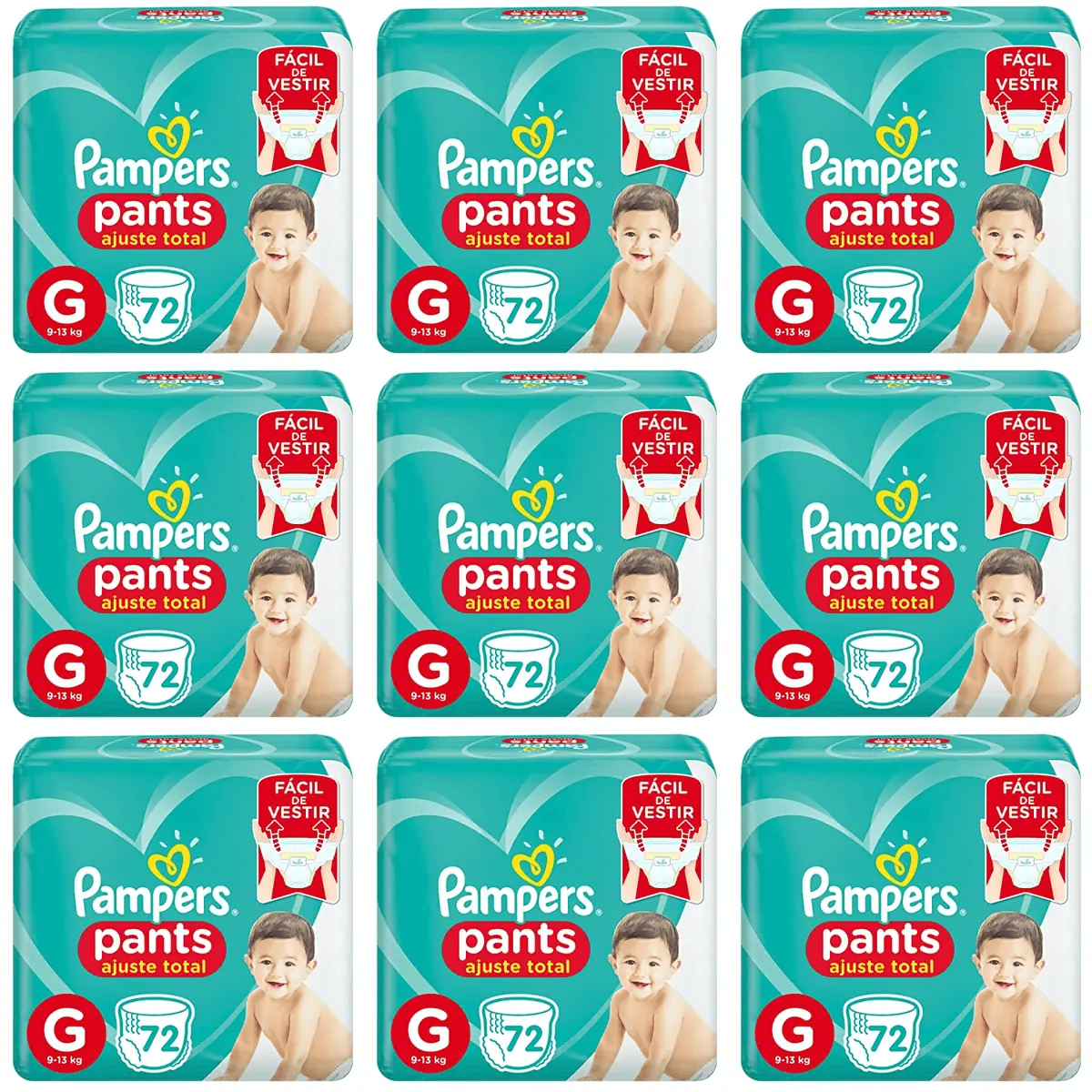 Kit 9 Fraldas Confortsec Pants Bag ”G” Pampers Simples c/72 Unidades cada