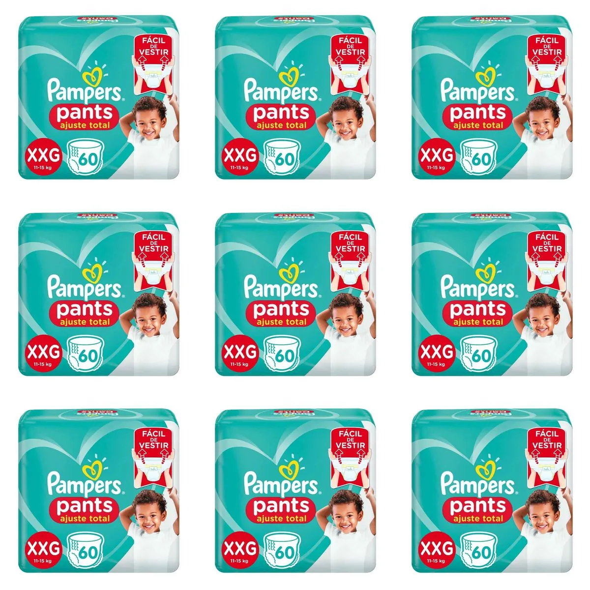 Kit 9 Fraldas Confortsec Pants ”Xxg” Pampers c/60 Unidades cada