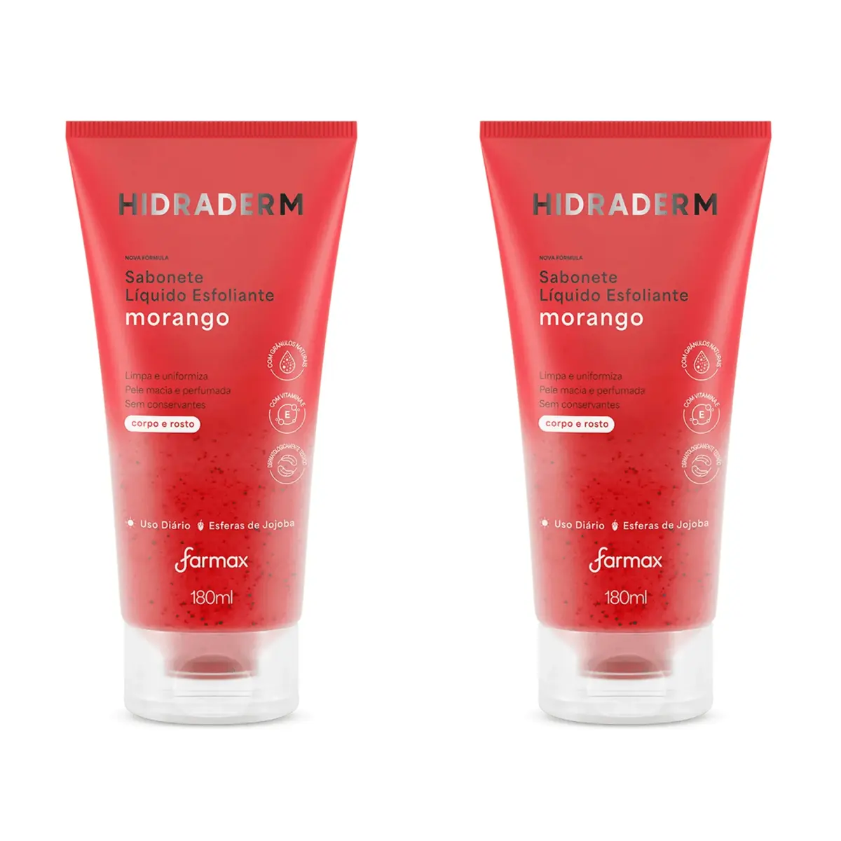 Kit c/2 Sabonetes Liquido Esfoliante Morango Hidraderm 180ml