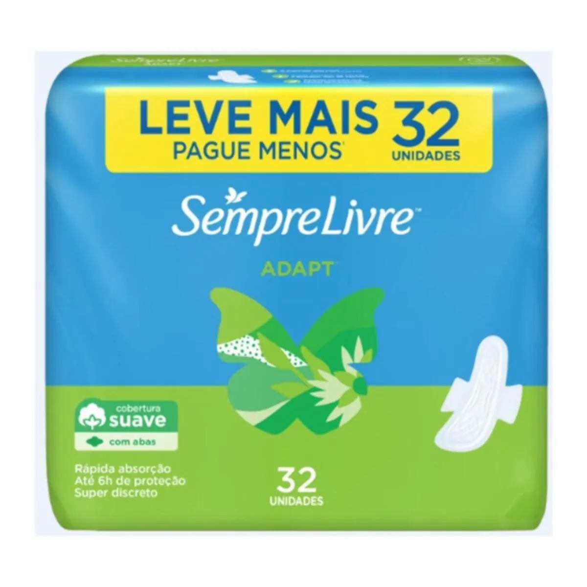 Kit c/2 Absorvente Sempre Livre Conforto Noturno Cobertura Seca Com Abas 32 unidades